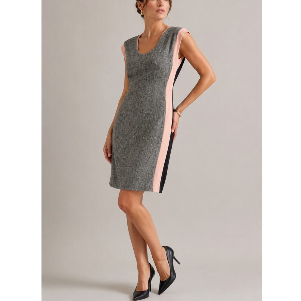 NEW DIANE VON FURSTENBERG Dress 10 Tweed Colorblock Panel Slimming Sheath Career